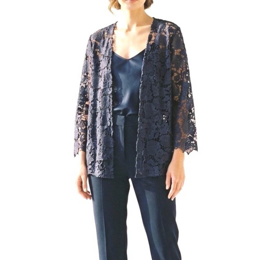 NWTS Emma Street Blue Floral‎ Lace Open Front Jacket Womens Plus 14W Wedding